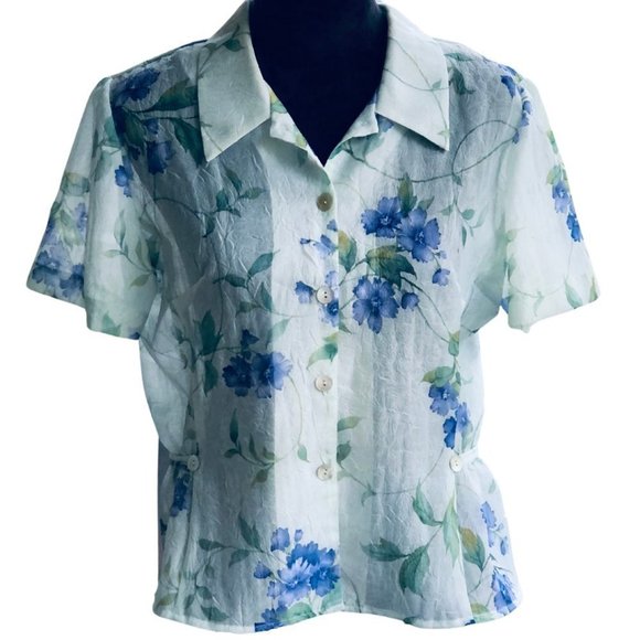 Karin Stevens Tops - Karin Stevens Vintage Floral Sheer Button Up